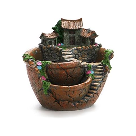 OUNONA Fairy Garden Planter Plants Pot Planter Flower Tiny Creative Flowers Succulent Plants Fairy House Pot Holders Hanging Garden Design Fairy Garden Planter Plants Pot with Sweet House (Orange) Cover