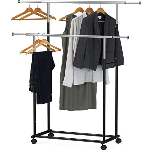 Mainstays Adjustable Rolling Corner Garment Rack Metal Chrome And Black