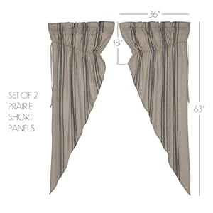 Vhc brands grain sack charcoal black stripe farmhouse prairie short panel curtain set 63x36x18  urban country home decor