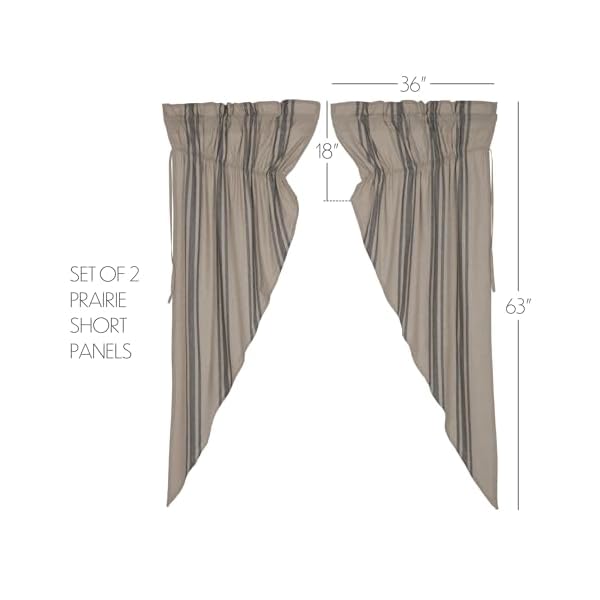 Vhc brands grain sack charcoal black stripe farmhouse prairie short panel curtain set 63x36x18  urban country home decor