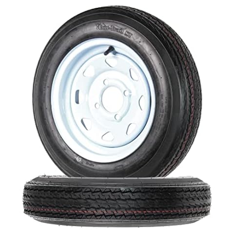 eCustomrim 2-Pack Trailer Tires On Rims 4.80-12 480-12 4.80 X 12 Load Range B 4 Lug Wheel White Spoke - 2 Year Warranty w/Free Roadside Cover
