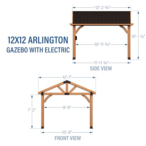 Backyard Discovery Arlington 12' x 12' Cedar Wood Outdoor Gazebo Pavilion with Hardtop Galvanized Steel Peak Roof, Snow Support, Wind Resistance, PowerPort, Shade for Garden, Patio, Deck, Entertaining - Image 3