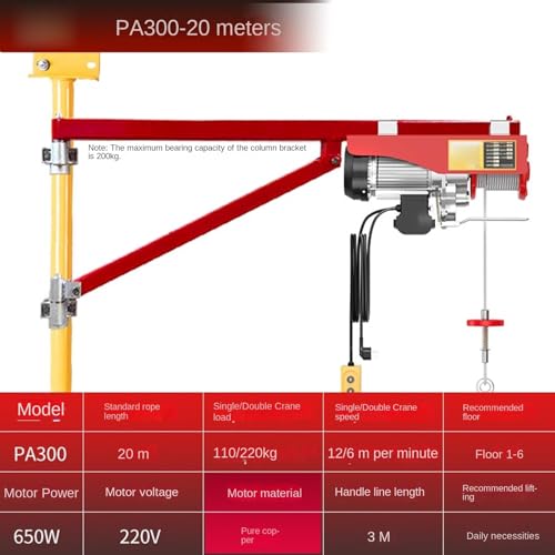 OTQEFTN Electric Hoist 220V Crane + Wall Rotating Bracket, Household Small Lifting Crane (Color : PA600 Bracket+20m Hoist) (Pa300 Bracket+20m Hoist)