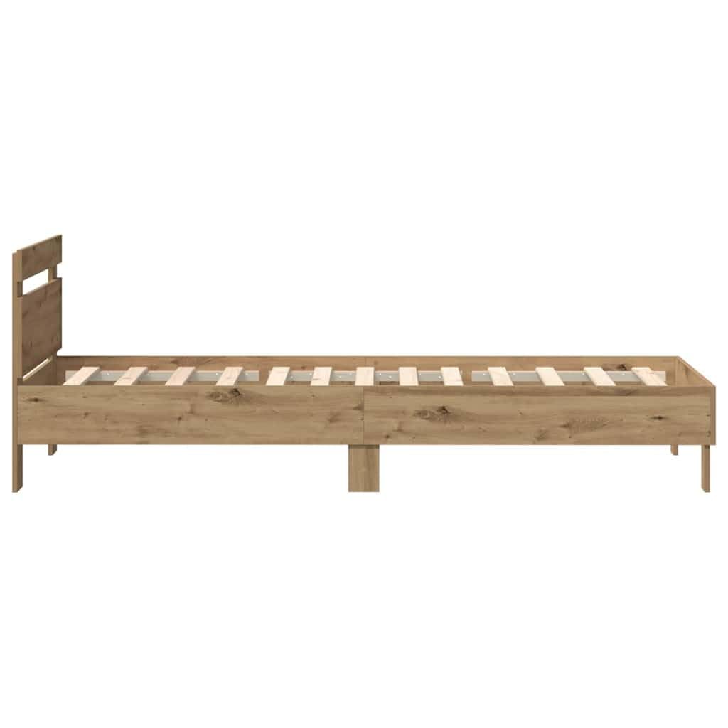 vidaXL Bettrahmen mit LED Artisan-Eiche 90 x 200 cm Holzwerkstoff, Bettmöbel, Holzrahmen, rechteckig, Lattenrost, modernes Design, einfach schick