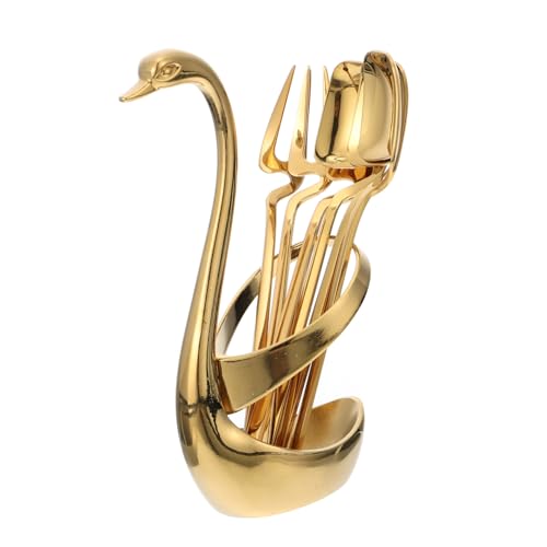 STOBAZA 1Set Stainless Steel Swan Base Fruit Forks with Stand Forks Spoons Dinnerware for Elegant Dining Kitchen Decor Easy to Clean