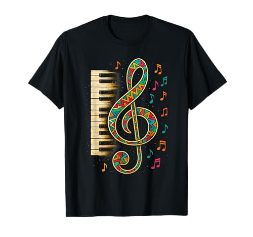 Colorida clave de sol con teclas de piano y notas musicales Camiseta