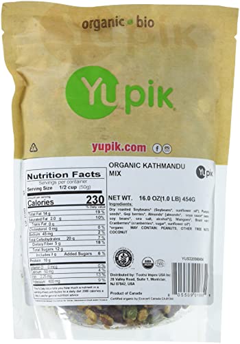 Image of Yupik Organic Kathmandu Mix, 1 lb (16 oz), Pack of 6, Gluten-Free, Vegan, Non-GMO, Colorful Dried Fruit, Seeds, Beans, & Nuts with Goji Berries, Mango, Brazil Nuts, Pumpkin Seeds, & Tamari Almonds