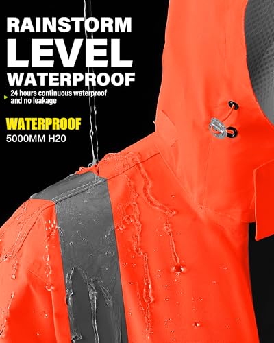 Image of iCreek Safety Rain Jacket with Hood,Waterproof Reflective High Visibility