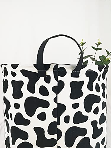 Laundry Hamper Toys Box Storage Bins Canvas Waterproof Collapsible Clothes Organizer Basket With Handle Freestanding Large Cute Light Weight For Home Kids Baby Room(Cow) #TOP5