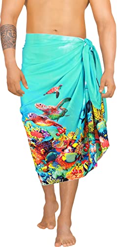 La Leela Men's Standard Swimsuits Sarong Pareo Beach Wrap One Size Cyan, Aquarium #TOP22
