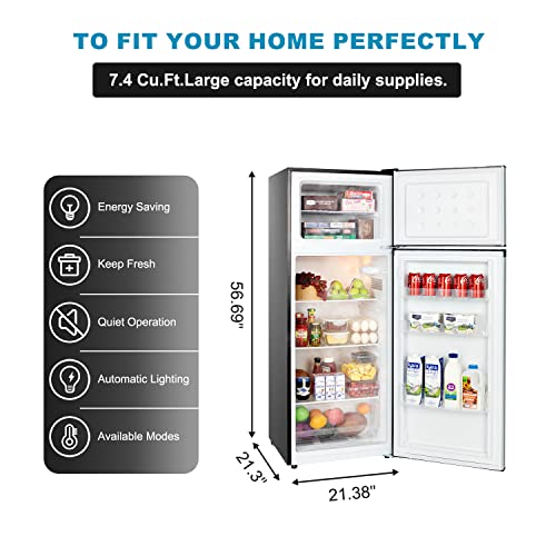 Frestec 7.4 CU' Refrigerator with Freezer, Apartment Size Refrigerator Top Freezer,2 Door Fridge with Adjustable Thermostat Control,Freestanding, Stainless Steel Look (FR 742 SL)