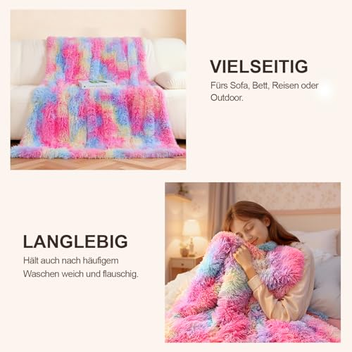 KANKAEU Flauschige Kuscheldecke, Ultraweiche & Wendbare Regenbogendecke 160x200 cm, Für Sofa, Bett und als Dekodecke, Maschinenwaschbar, Perfekte Geschenkidee für Winter & Weihnachten