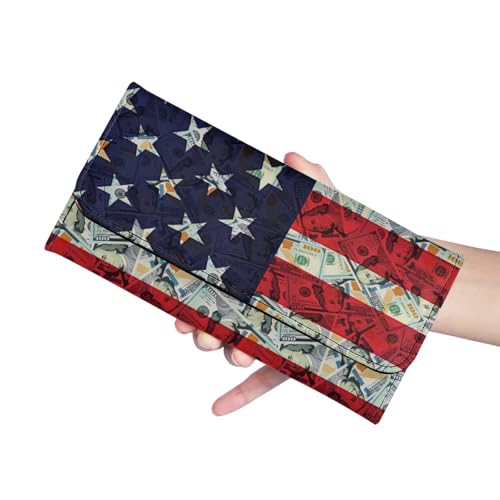 Image of AFPANQZ Large Capacity Women Purse Portable Handbag Purses, American Flag Dollar Womens Card Purse with Zipper Multifunctional Handbags RFID Blocking Checkbook Wallet