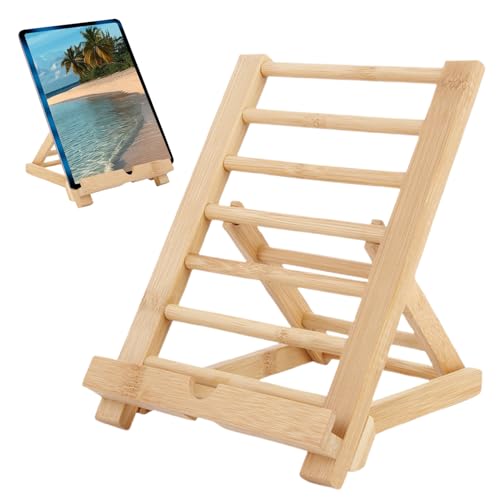 Madera - Soporte de tablet portátil, Soporte para libros ajustable, Atril de lectura | Soportè de escritorio para móvil, Soportè de libro de cocina para tablets, e-reader, smartphones, comodidad para