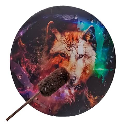 Tambour Chamanique, Tambour Totem Loup Sacré, Tambour Chamane Avec Bâton, Tambour Chamanique Fait Main, Tambour Sibérien Sacré De Tambour Celtique, Décoration De Son De Musique