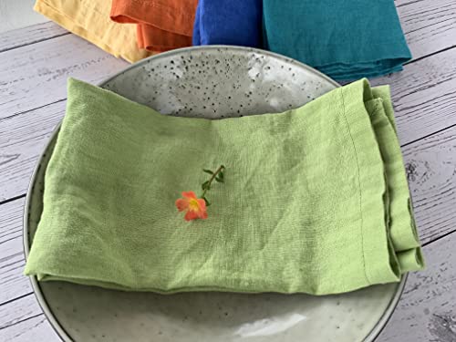 Linen Napkins –100% French Flax – Stonewashed Pure Linen Cloth Napkins - Size 18 Inch X 18 Inch – Set Of 4, Tropics (Tahitian Lime) #TOP7