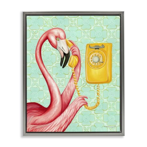 Flamingo Retro Telephone Floral, 16 x 20 Inch Canvas in Floater Frame