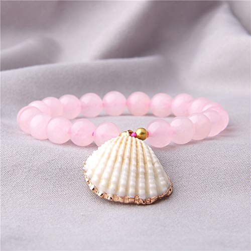 Needtt Natural Rose Pink Quartz Crystal Beads Bracelet Natural White Shell Charm Pink Bracelets Jewelry For Women Girl-48344 #TOP3