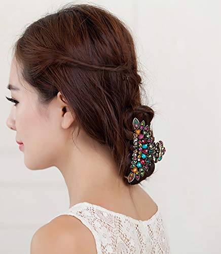 Women Lady Retro Flowers Hair Claw Clip Vintage Alloy Rhinestone Non-Slip Hair Jaw Clips Hairpin Large Hair Updo Grip Bath Accessories For Thick Hair Fancy Hair Clamp (Colourful) #TOP2