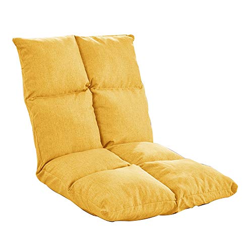 Silla de Suelo Ajustable para meditación con Respaldo, cojín extraíble y Lavable, sofá reclinable de 5 Posiciones, Plegable, Individual - Amarilla