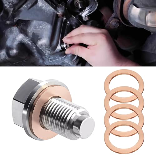 SamWinGear Oil Drain Plug M14 x 1.5 Magnetic Oil Drain Plug Nut Bolt, Universal Stainless Steel Engine Oil Filter Magnet with 5 PCS Copper Crush Washer Oil Change Kit Fits Ford, Honda, Motorcycles