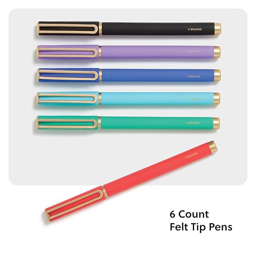 U Brands Catalina Felt Tip Pens, Set of 6 Assorted Color Ink Pens, Soft Touch Bright Tones, Medium (0.7 mm) Point by U Brands - Used condition - Image 2