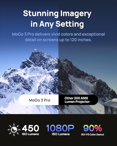 Image of XGIMI 2025 MoGo 3 Pro Portable DLP Projector, 1080P FHD Resolution, 450 ISO Lumens, GTV & Licensed Netflix, Supports 4K, 130 Built-in Adujstable Stand, 2x5W Harman Kardon Speakers