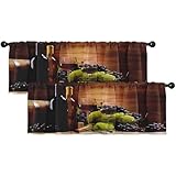 Emvency 2 Pack Valances Window Treatments Red Wine and Grapes Blackout Drapes Adjustable Curtain for Windows Living Room Kitchen Over Sink 18x52 Rod Pocket Valances