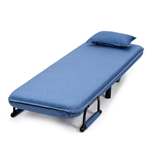 Komfott Convertible Chair Bed, Tri-Fold Sofa Bed With 5-Position Adjustable Backrest & Pillow, Leisure Chaise Lounge Couch With Sturdy Steel Frame For Home & Office, Comfortable Sleeper Chair (Blue) #TOP7