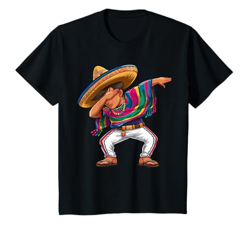 Kids Mexican Boy Dabbing Poncho Funny Cinco de Mayo Boys Kids T-Shirt