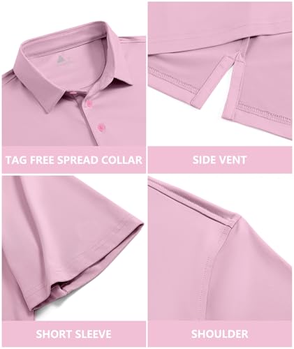 Mens Polo Shirts Short Sleeve Printed Quick‑Dry Golf Tops Pink - image 6