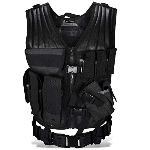 Black Snake Taktische Einsatzweste Paintball Woodland Softair Outdoor inkl. Holster - Schwarz