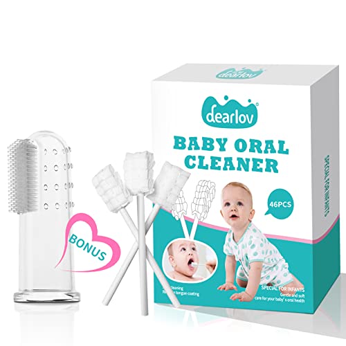 Image of Baby Tongue Cleaner, Newborn Baby Toothbrush, 46PCS Disposable Infant Toothbrush Clean Baby Mouth,Gauze Gum Cleaner Toothbrush Baby Oral Cleaning Stick Dental Care for 0-36 Month+1 Finger Toothbrush