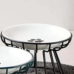 CALANDIS Pet Ceramic Bowl Pet Food Water Bowl Cat Food Bowl Cat Elevated Feeder Paw Print Plate