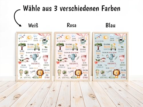 Affirmationsposter für Kinder – Stärke Selbstvertrauen & Positivität – A4/A3, Weiß, Blau oder Rosa (A4, Rosa)