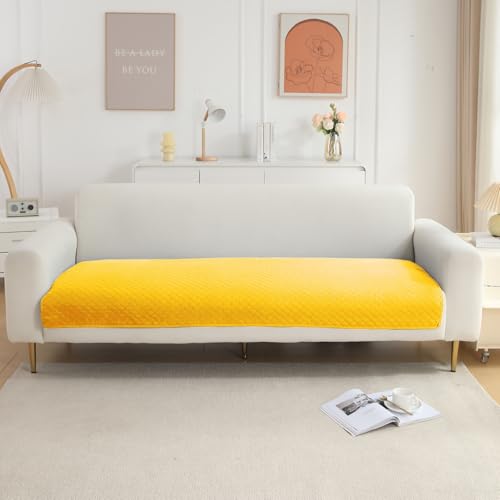 Image of HOKIPO Quilted 1 Seater Sofa Cover Seat Mat, Yellow (IN-716-YLW)