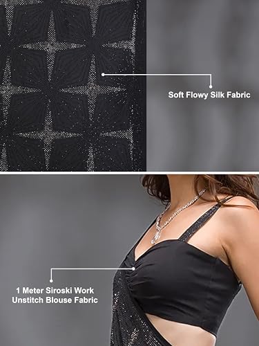 Image of TRENDMALLS Women's Silk Siroski Work Saree with Unstitch Blouse Piece
