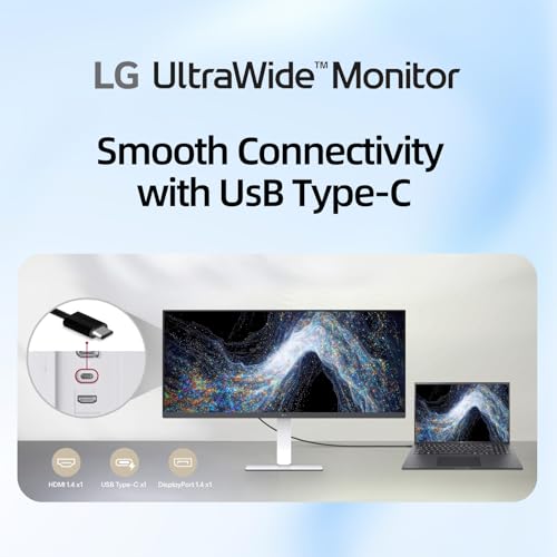 Image of LG 34 Inch UltraWide Monitor, 21:9 WFHD (2560 x 1080) IPS Display, 100Hz, VESA DisplayHDR 400, FreeSync, Flicker Safe, USB Type-C, HDMI, DisplayPort, Speakers, VESA Mount, Home Office Computer,White