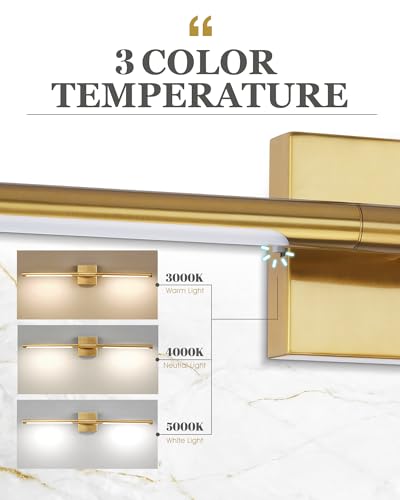 Image of 30 Inch Bathroom Light Fixtures, 16W 3CCT Dimmable CRI90 Brushed Gold LED Vanity Lighting Fixtures Over Mirror, 360 Rotatable Modern Bathroom Vanity Light Bar, AD-W9465-L75-GD