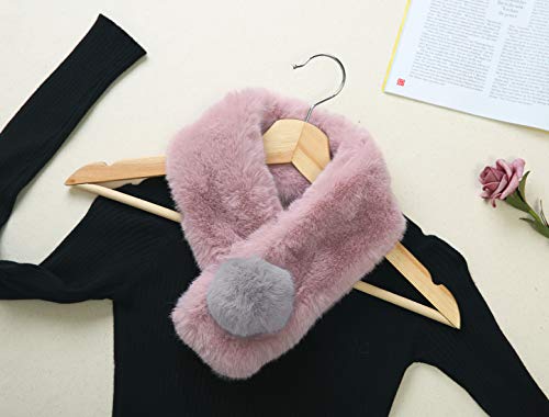 Allegra K Fluffy Faux Fur Hairball Collar Scarf Solid Color Plush Neck Wrap Winter Warmer For Women Pink #TOP4