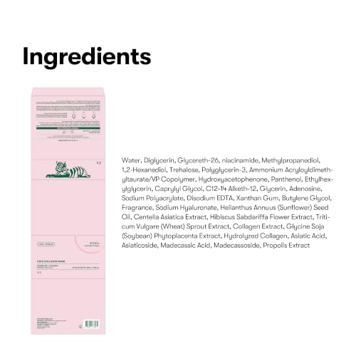 Image of VT COSMETICS CICA Collagen Daily Mask, 30 Sheet Masks with 300Da Low Molecular Collagen, CICA, Hyaluronic Acid & Niacinamide, Hydrating Firming Face Mask for Plump Skin, Korean Skincare