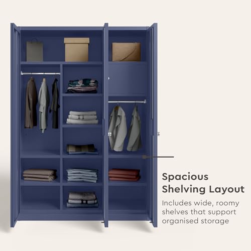 Image of Interio by Godrej Etna 3-Door Steel Almirah with Mirror (Textured Phiroja Blue), 1-Year Warranty, 1 Locker, 10 Shelves