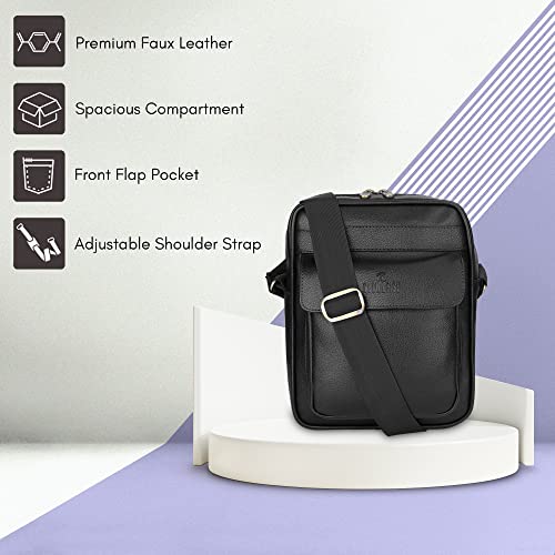 Image of The Clownfish Della Series Faux Leather Messenger One Side Shoulder Bag and Sling Cross Body Travel Office Business Bag for Men and Women (Black)