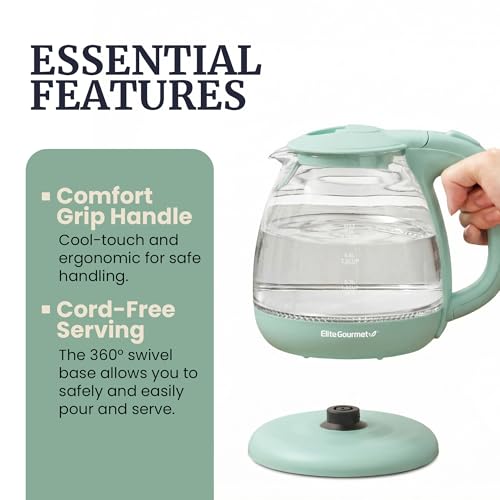 Elite Gourmet 1L Glass Electric Water Kettle, BPA-Free Fast Boil, Mint - Image 3