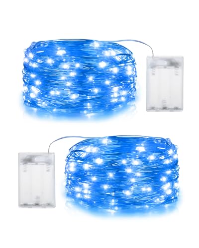 Blingstar Fairy Lights Battery Operated Christmas Lights 2 Pack 19.6Ft 60LED Mini String Lights Silver Wire Small Decorative Lights for Christmas Tree Bedroom Party Tabletop Garland Crafts, Blue