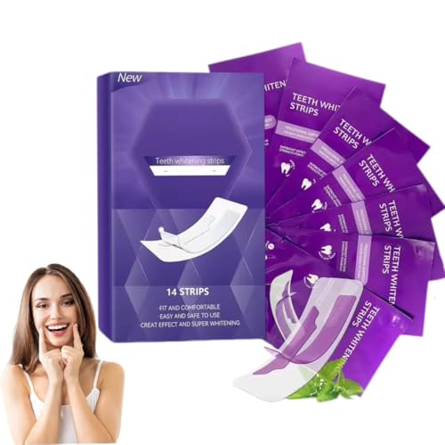 Strisce sbiancanti per denti gialli, strisce sbiancanti per denti viola, sbiancamento immediato dei denti, rimozione efficace delle macchie, adatte a tutti i tipi di denti (1 scatola)