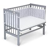 FabiMax Baby Beistellbett Basic, stufenlos höhenverstellbar, Buche massiv weiß lackiert (Matratze...