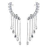 ABJFJE Pendientes de metal con diseño de trepadores de hojas de cristal y circonitas brillantes para mujer, 3.4*0.7 inches, Zinc, Cristal