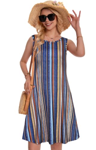 Image of elescat Summer Dresses for Women Boho Sleeveless Pocket Tshirt Sundresses