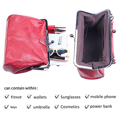 LUI SUI Frauen Retro Handtasche, PU Leder Geldbörse Vintage Top Griff Tasche Kiss Lock Crossbody Umhängetasche für Damen